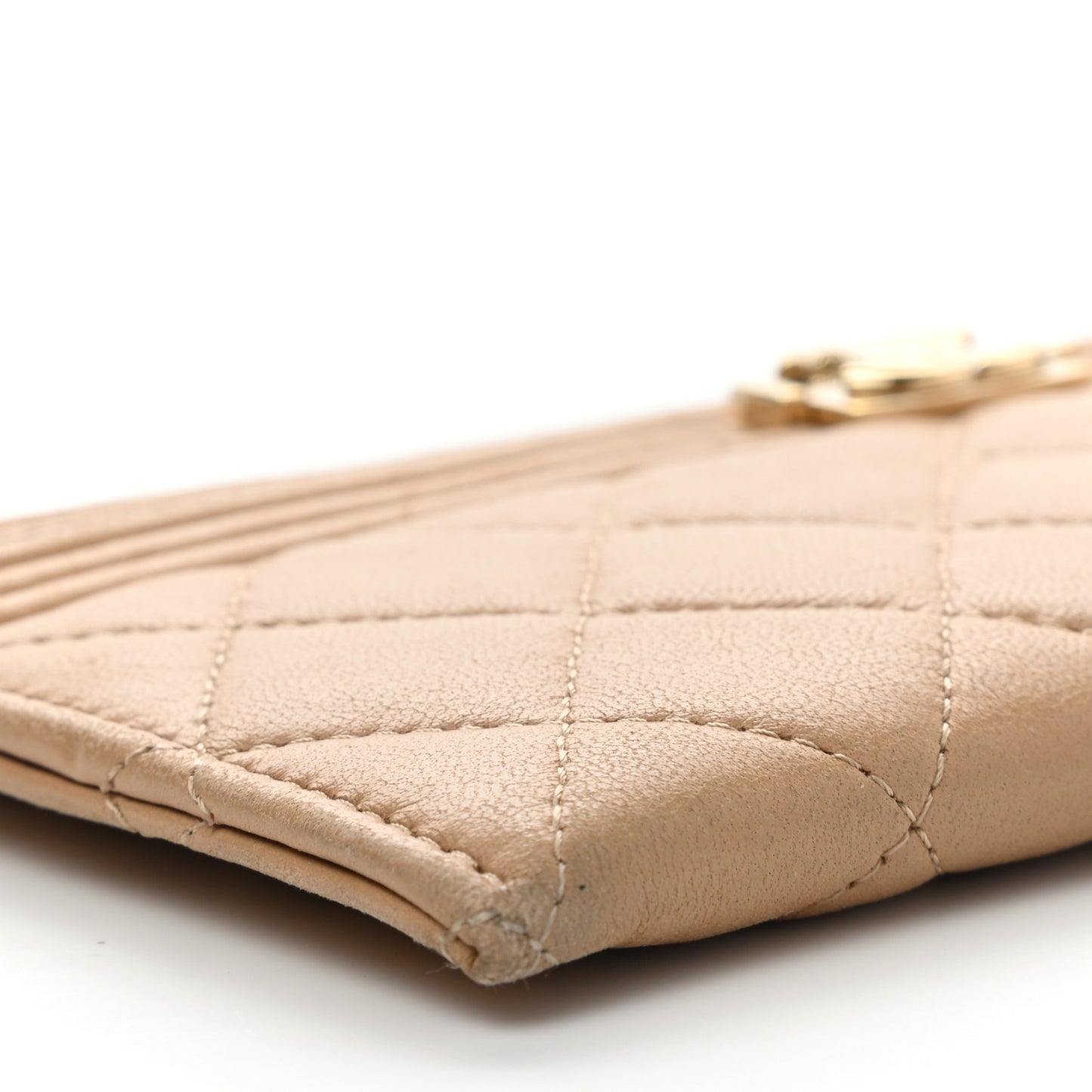 Lambskin Quilted Classic Zip Boy Pouch Beige