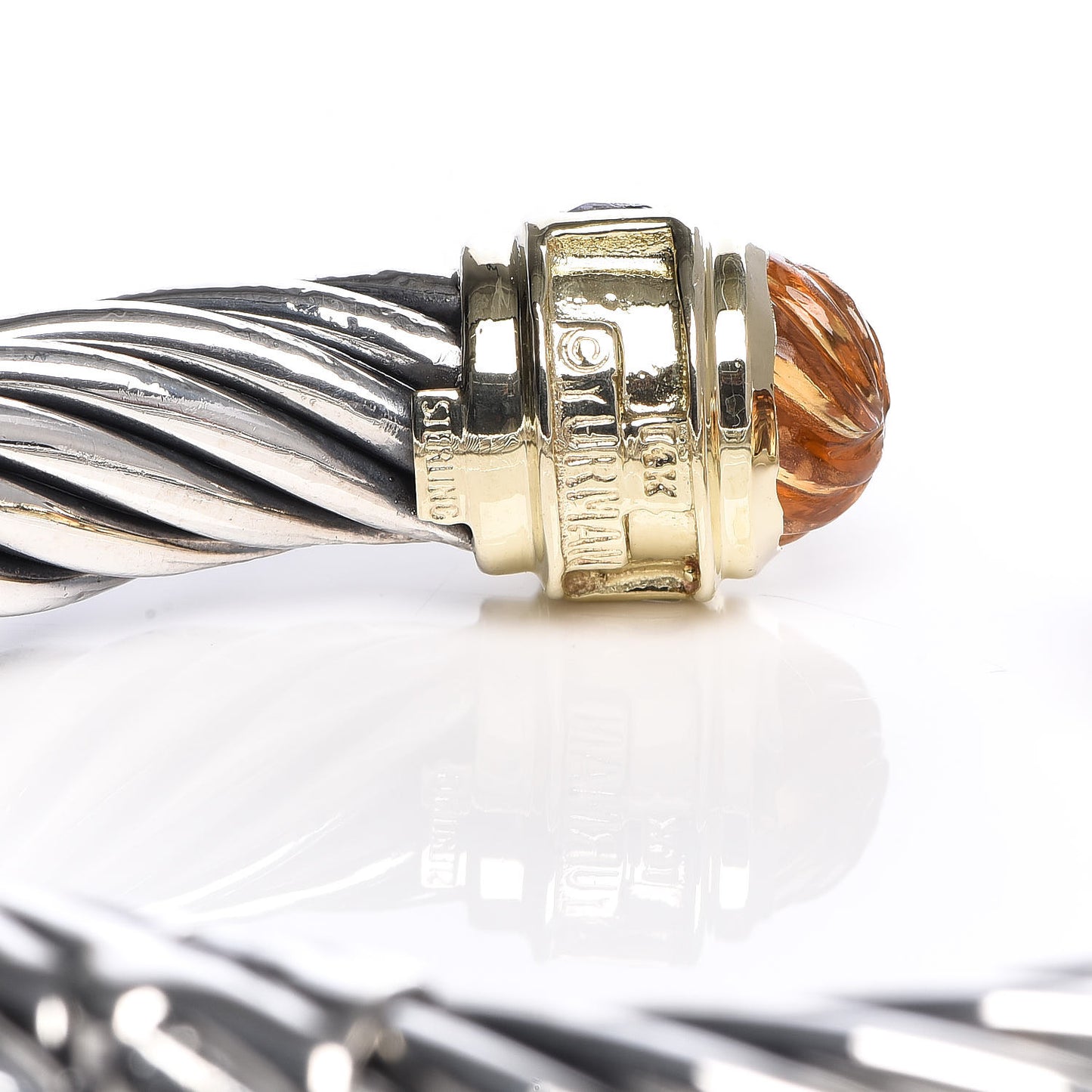 Sterling Silver 14K Yellow Gold Citrine Amethyst 10mm Carved Cable Classics Bracelet