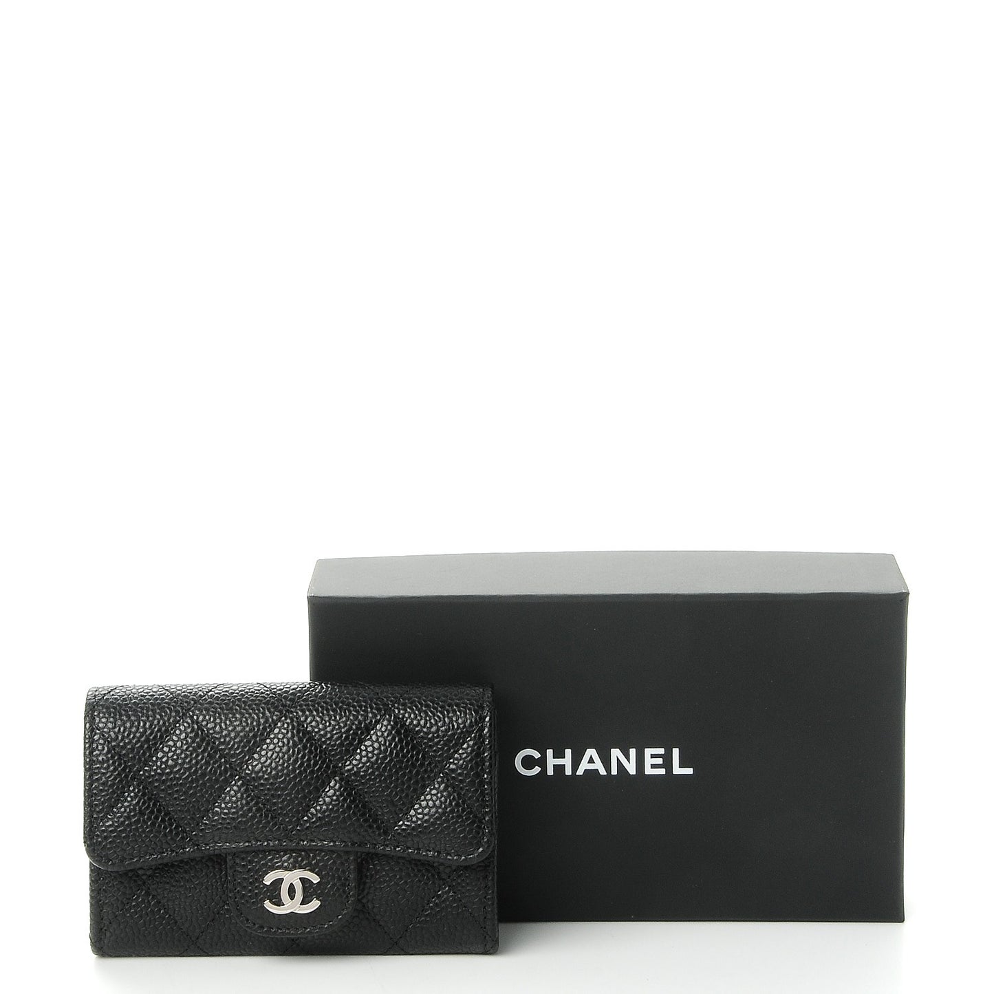 Caviar Quilted Flap Card Holder Black
