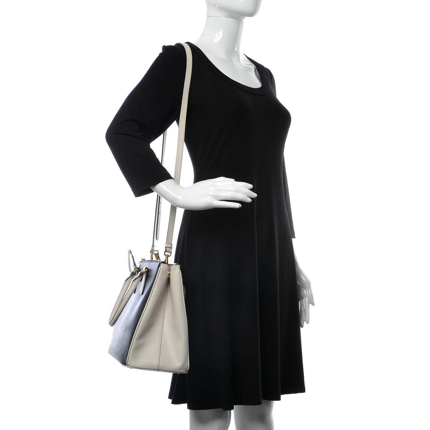 Saffiano Lux Bi-Color Medium Galleria Double Zip Tote Black White