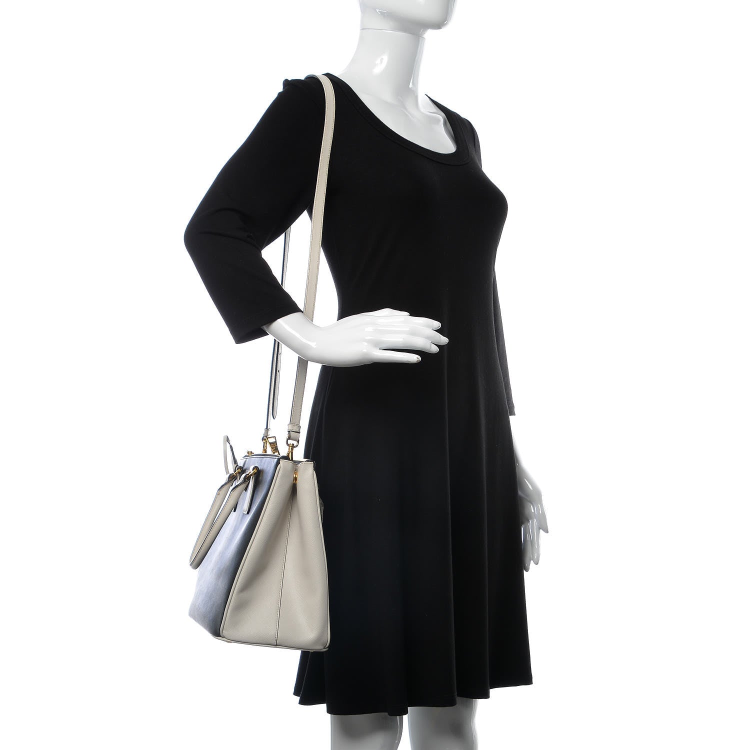 Prada Saffiano Lux Bi-Color Medium Galleria Double Zip Tote Black White 2 of 10