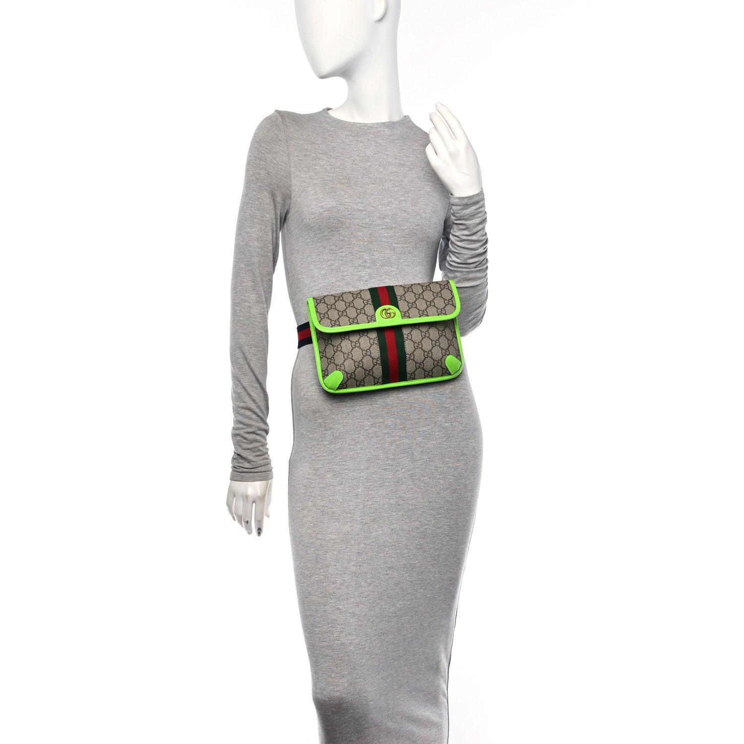 Gucci GG Supreme Monogram Web Small Ophidia Belt Bag Beige Ebony Electric Green 2 of 10