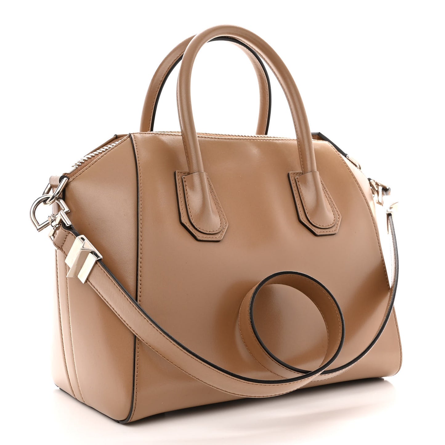 Shiny Lord Calfskin Small Antigona Dark Beige