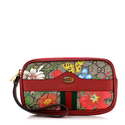 Gucci GG Supreme Monogram Flora Web Ophidia Wristlet Bag Red 1 of 8