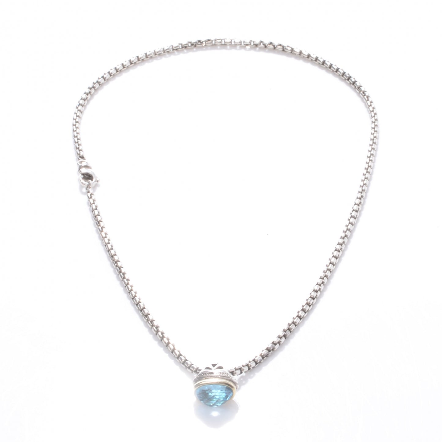 Sterling Silver and 14k Gold Blue Topaz Acorn Pendant Necklace