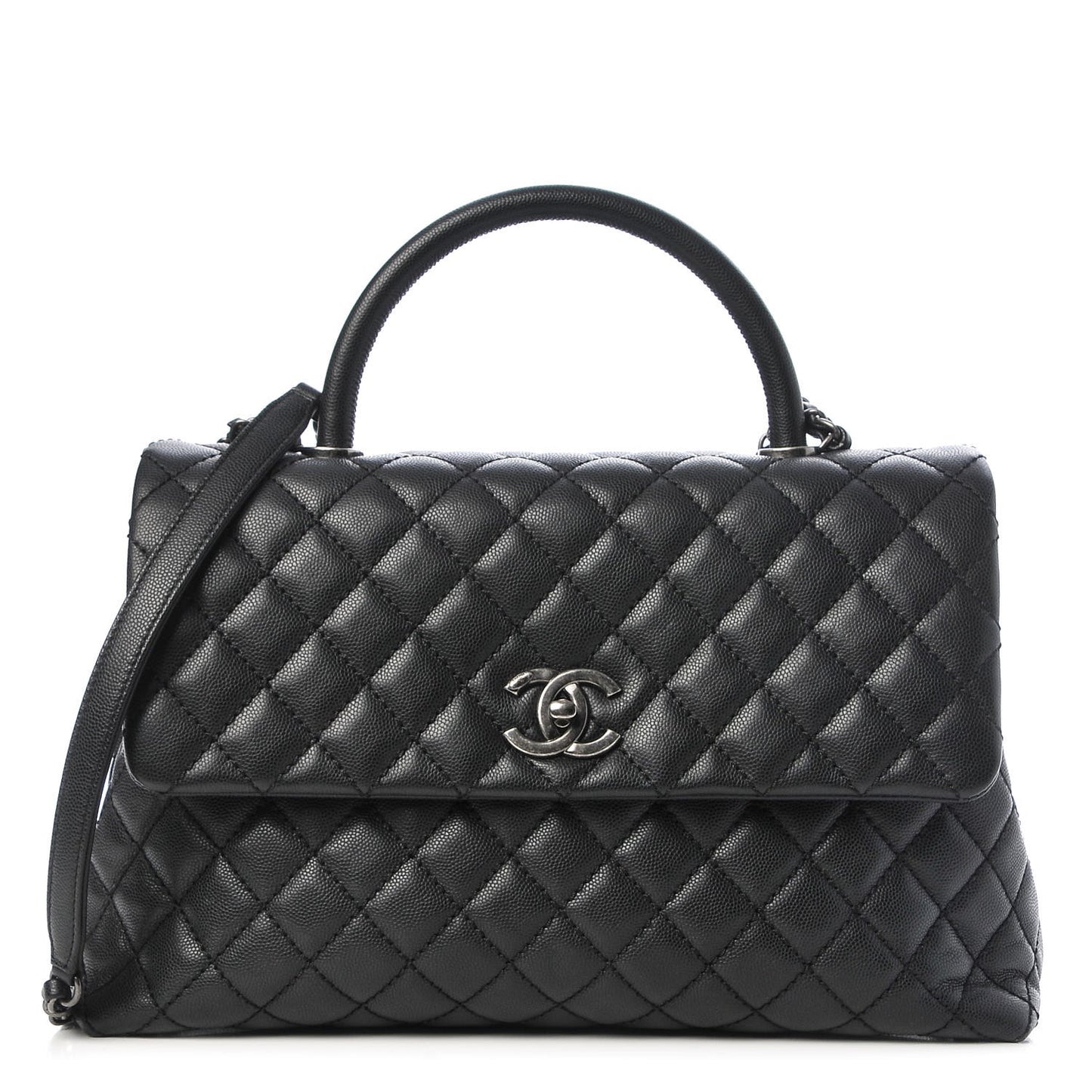 Caviar Quilted Medium Coco Handle Flap Black