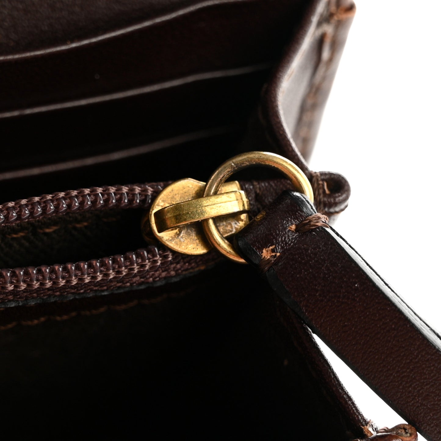 Calfskin House Check Studded Wallet Dark Tan
