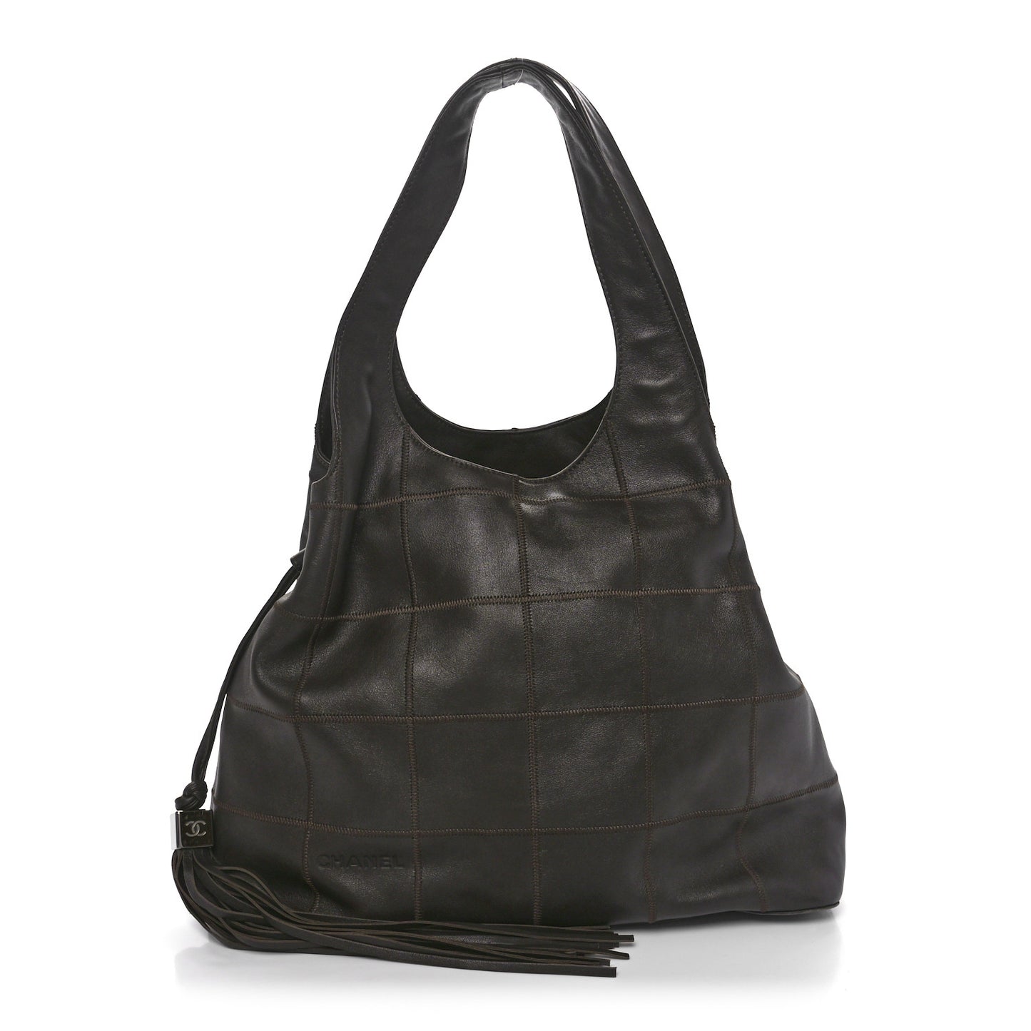 Calfskin Square Stitched Tassel Bag Brown