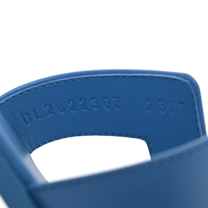Hermes Box Calfskin Oran Sandals 38.5 Bleu Cameo 10 of 12