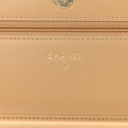 Chanel Lambskin Quilted Wallet On Chain WOC Beige Black 6 of 12