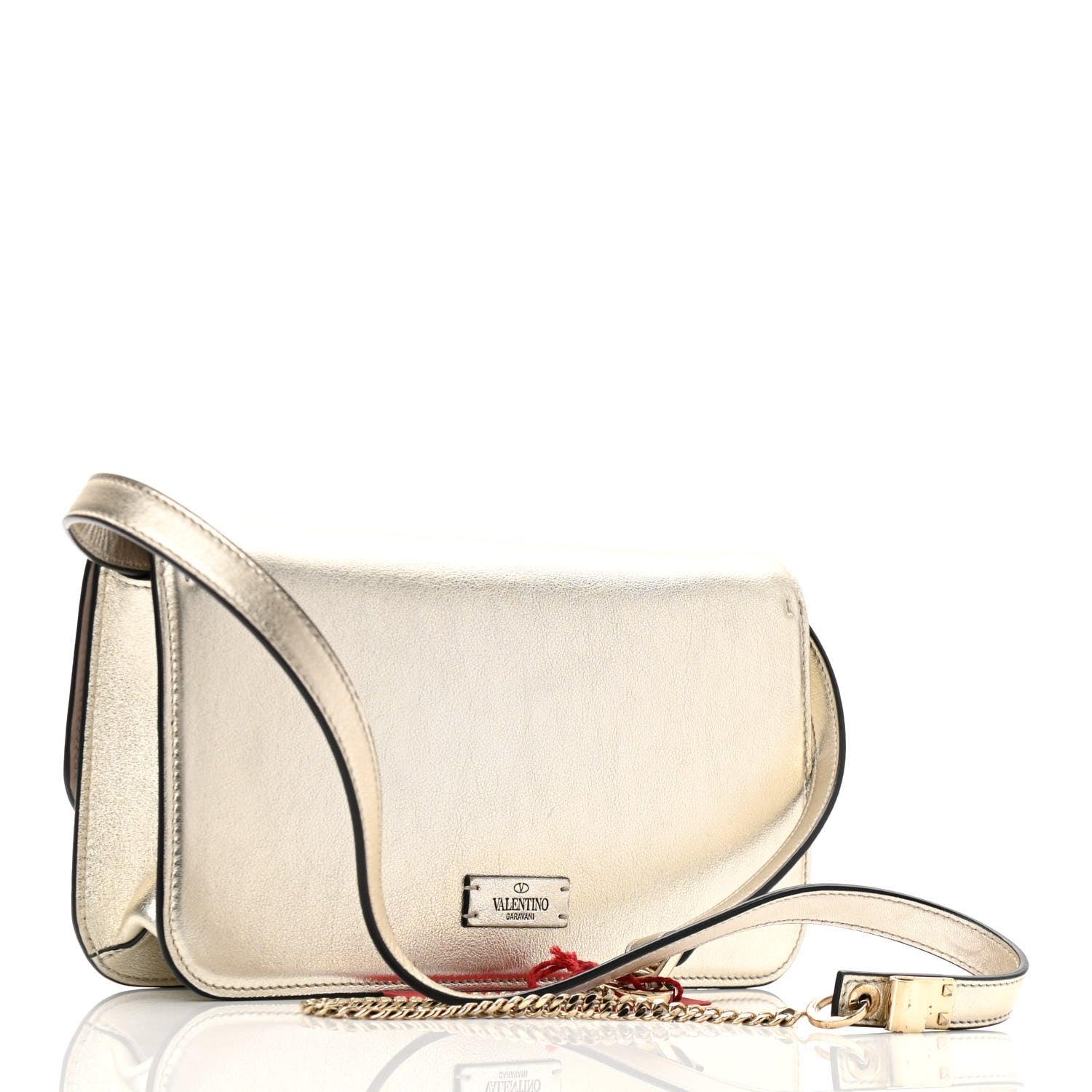 Valentino Garavani Metallic Calfskin VSling Clutch With Shoulder Strap Sahara 3 of 9