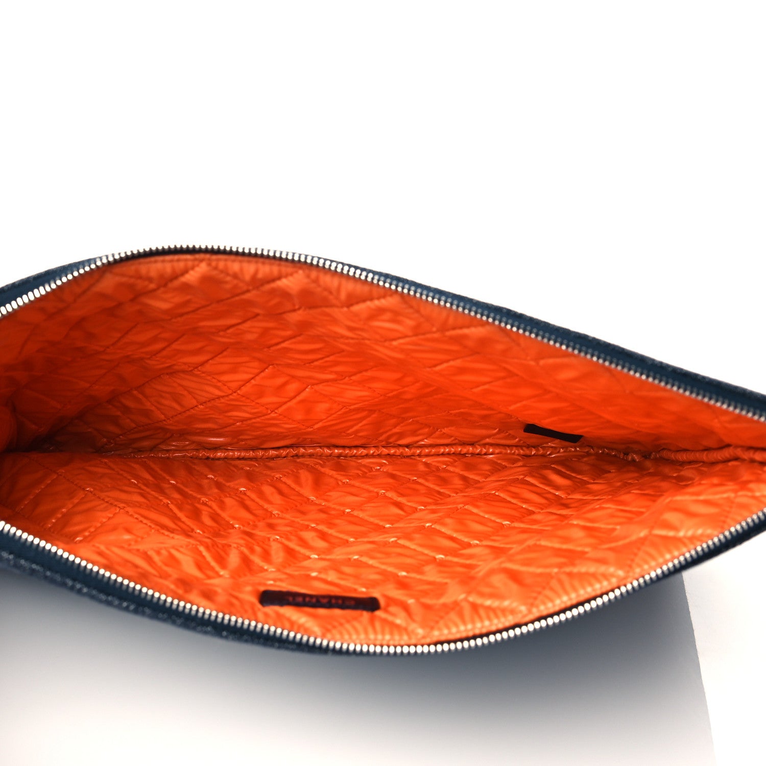 Chanel Denim Large Deauville Pouch Clutch Blue Orange 5 of 11
