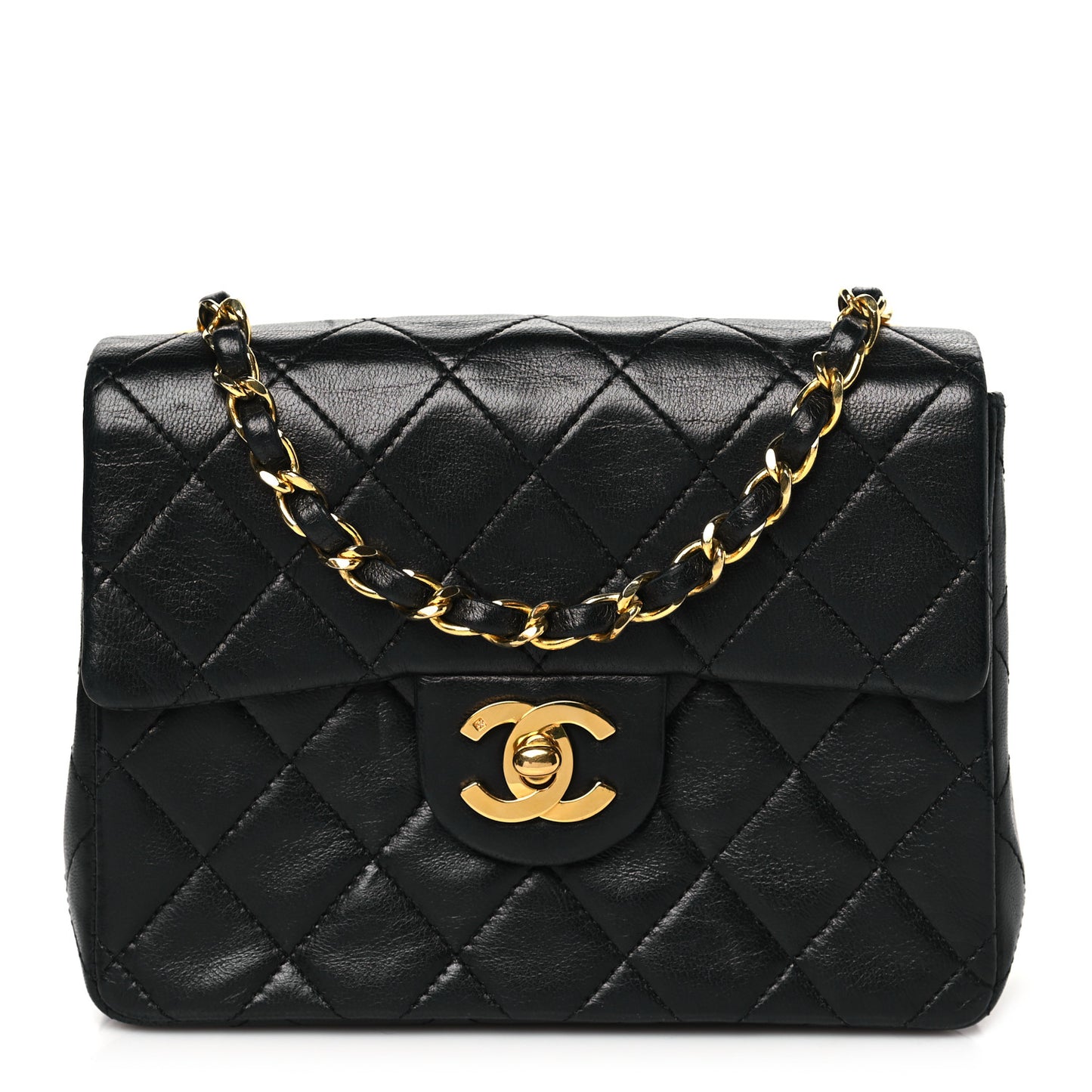Lambskin Quilted Mini Square Flap Bag Black