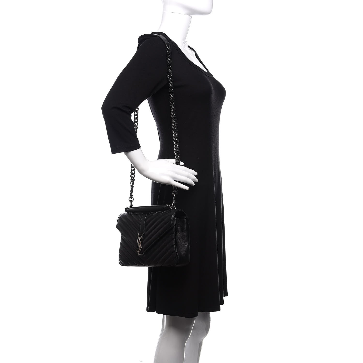 Saint Laurent Sheepskin Matelasse Chevron Monogram Medium College Bag Black 2 of 12