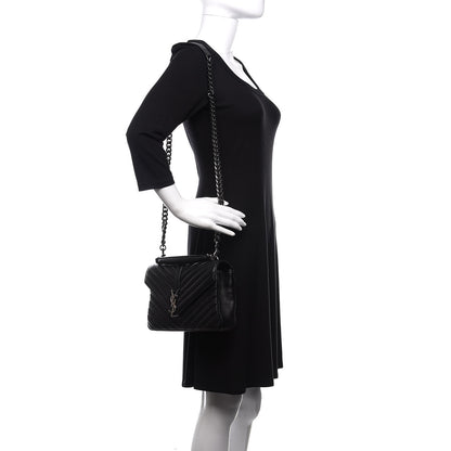 Saint Laurent Sheepskin Matelasse Chevron Monogram Medium College Bag Black 2 of 12
