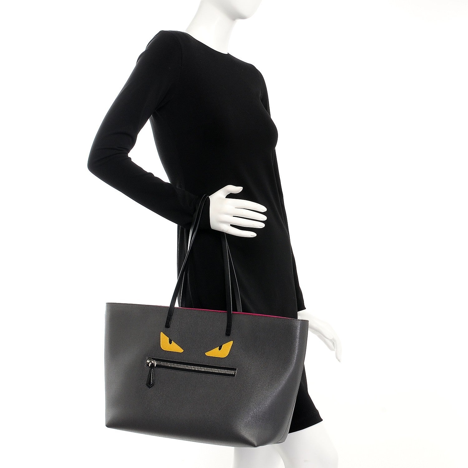 Fendi Vitello Elite Cuoio Monster Buggies Medium Roll Tote Carbone Black Multicolor Magenta 2 of 8