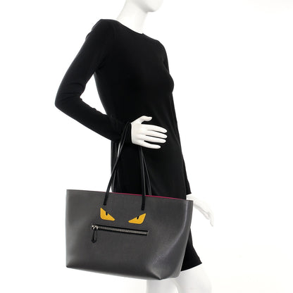 Fendi Vitello Elite Cuoio Monster Buggies Medium Roll Tote Carbone Black Multicolor Magenta 2 of 8