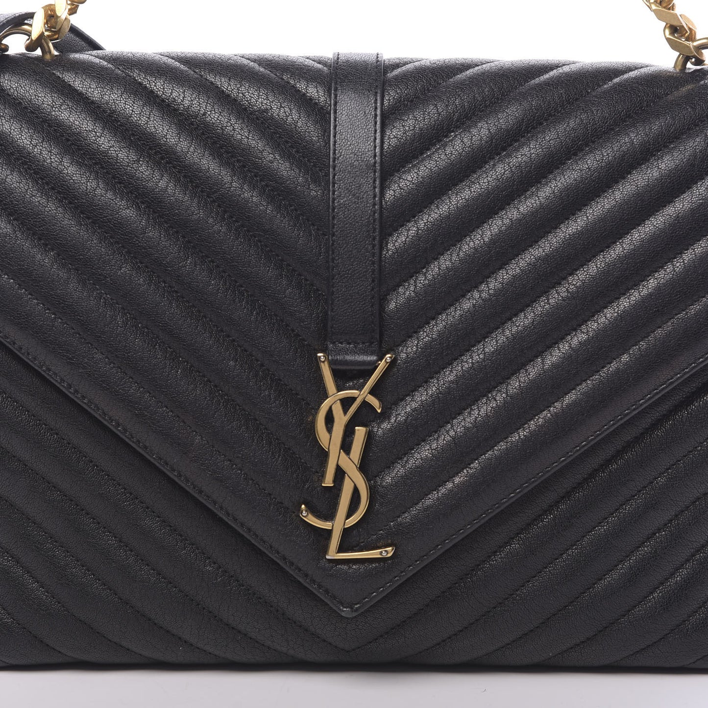Sheepskin Matelasse Chevron Monogram Large College Satchel Black