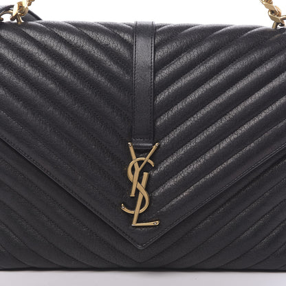 Saint Laurent Sheepskin Matelasse Chevron Monogram Large College Satchel Black 10 of 11