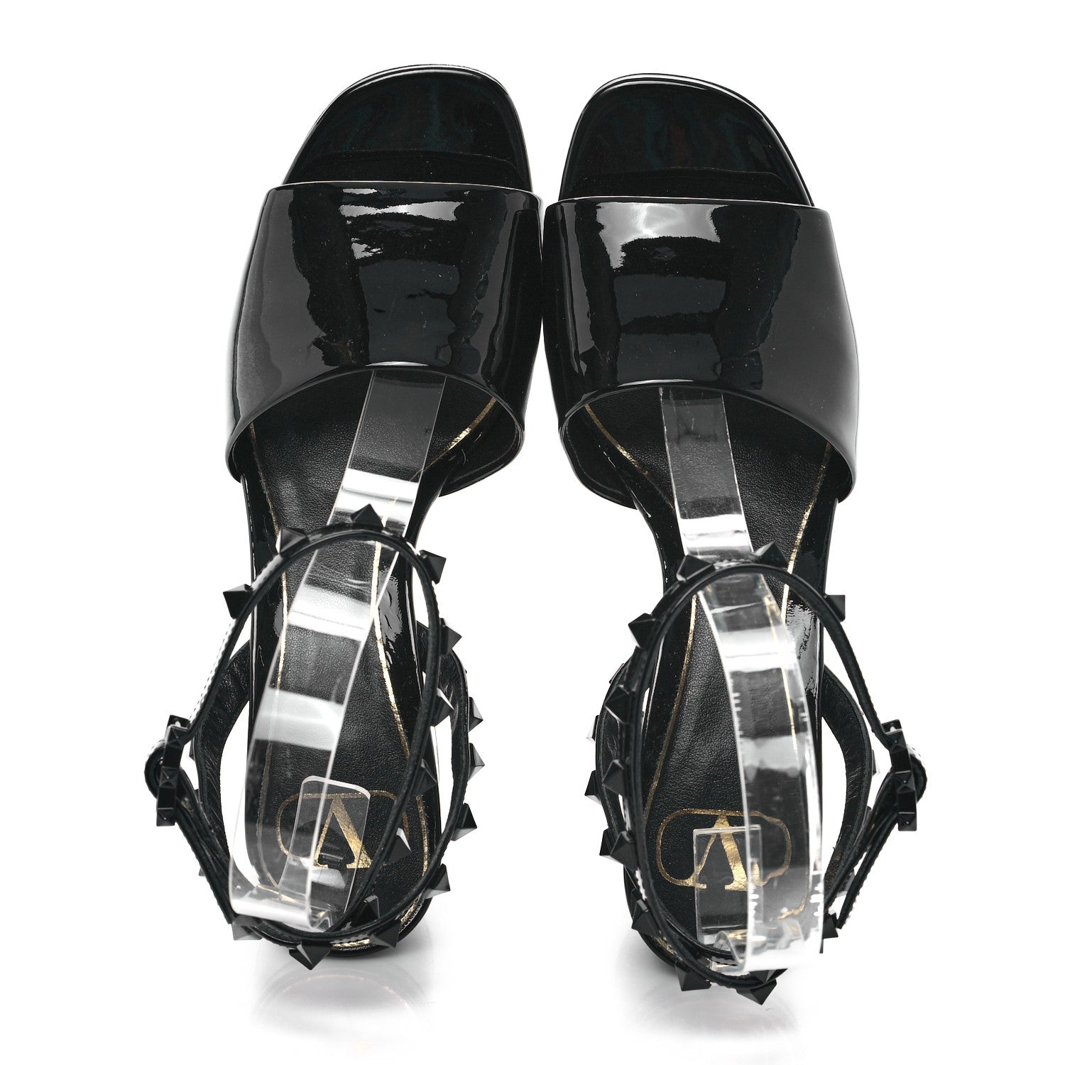 Valentino Garavani Patent Rockstud Block Ankle Strap 60mm Sandals 36.5 Black 2 of 10