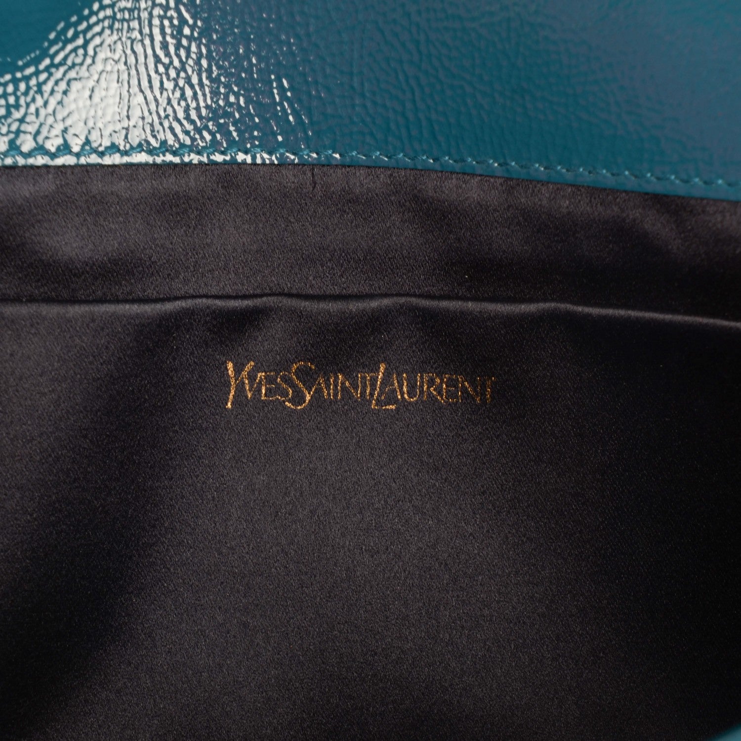 Saint Laurent Textured Patent Monogram Large Belle de Jour Clutch Turquoise 6 of 9