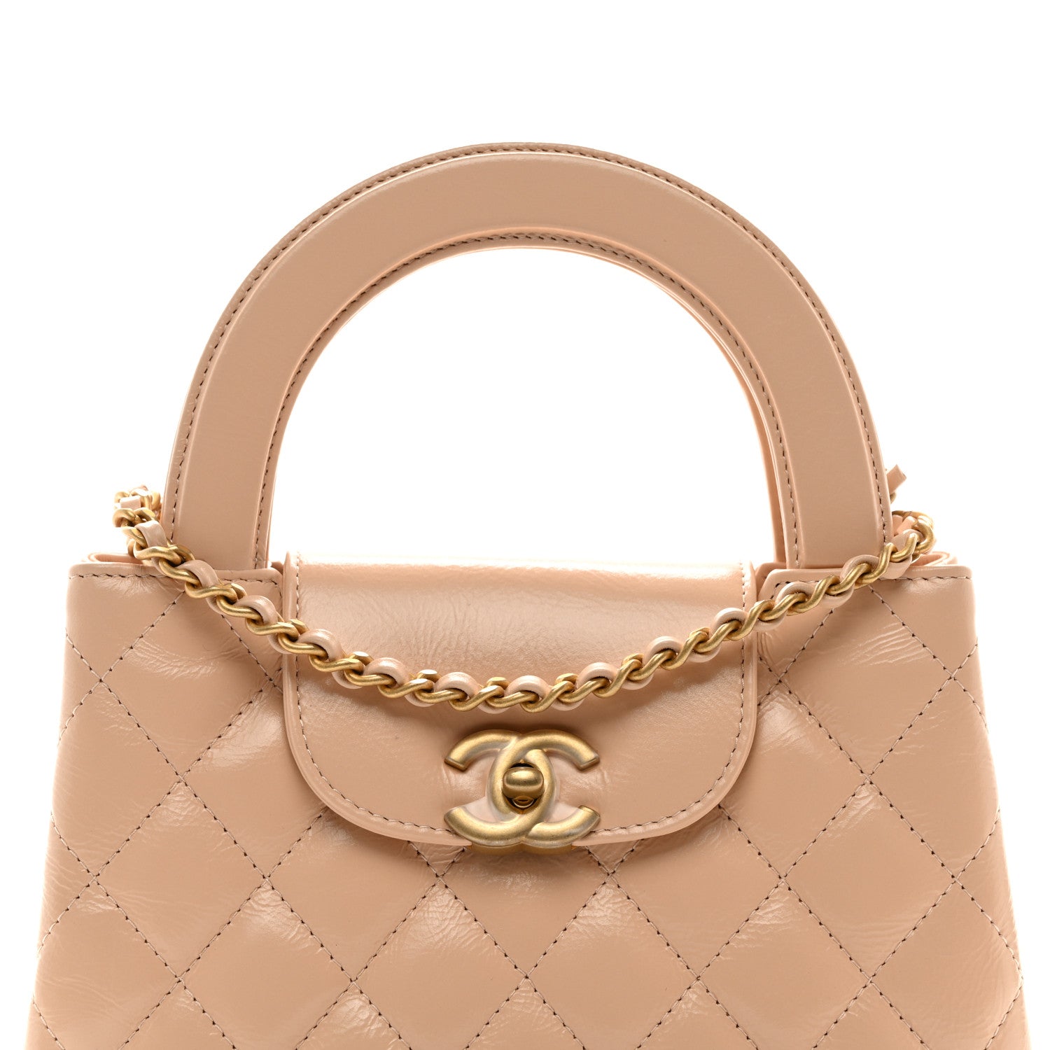 Chanel Shiny Aged Calfskin Quilted Nano Kelly Shopper Beige 8 of 10