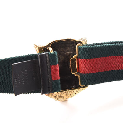 Gucci Web Feline Buckle Belt 85 34 Green Red 4 of 4