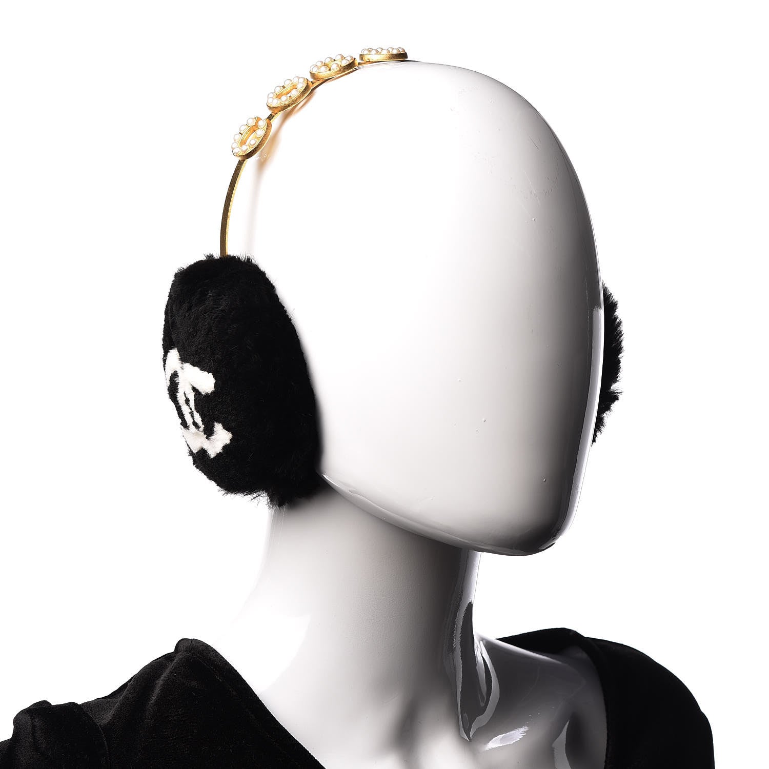 Chanel Rabbit Fur Coco Earmuffs Black Gold 2 of 7