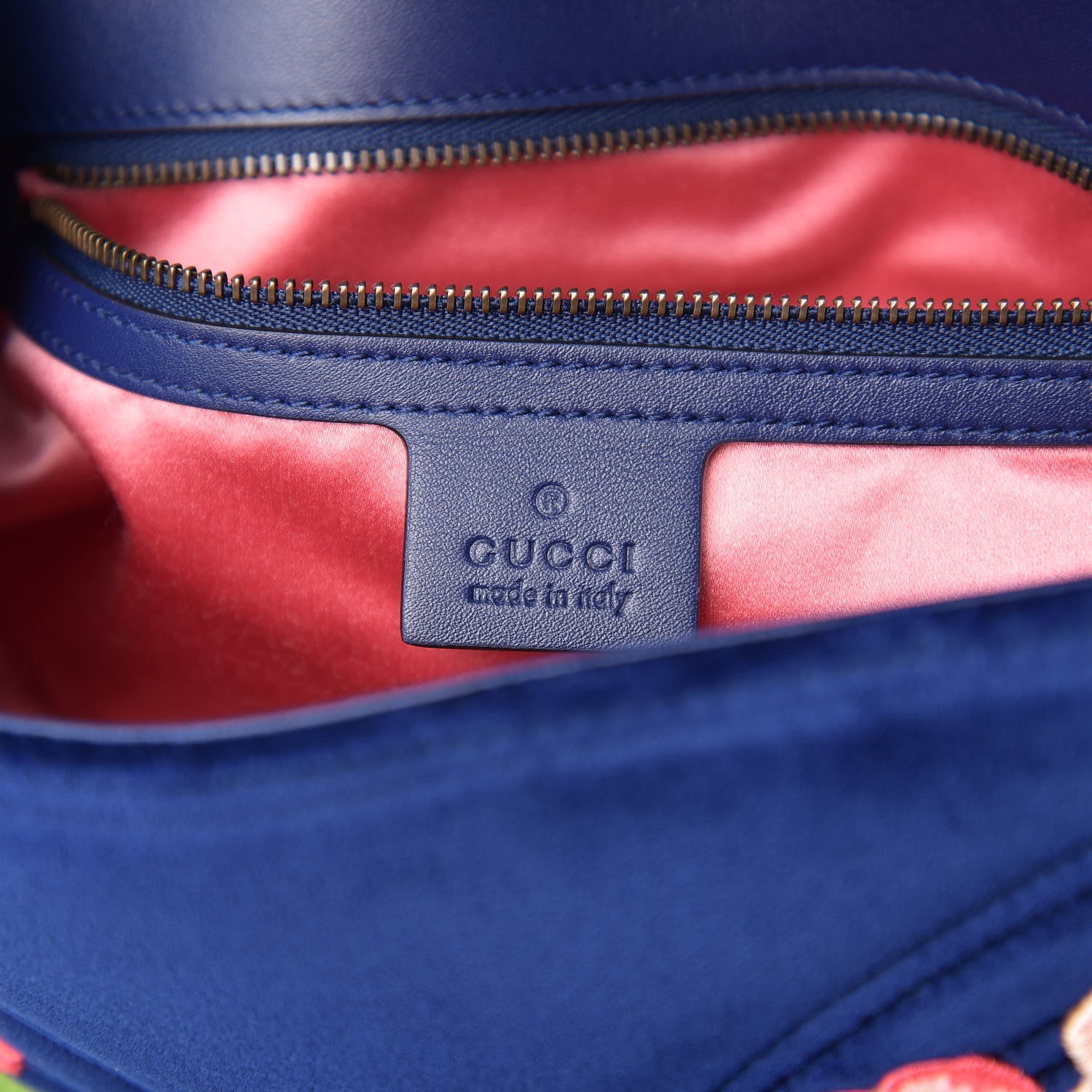 Gucci Velvet Matelasse Deer Embroidered Small GG Marmont Shoulder Bag Cobalt 6 of 9
