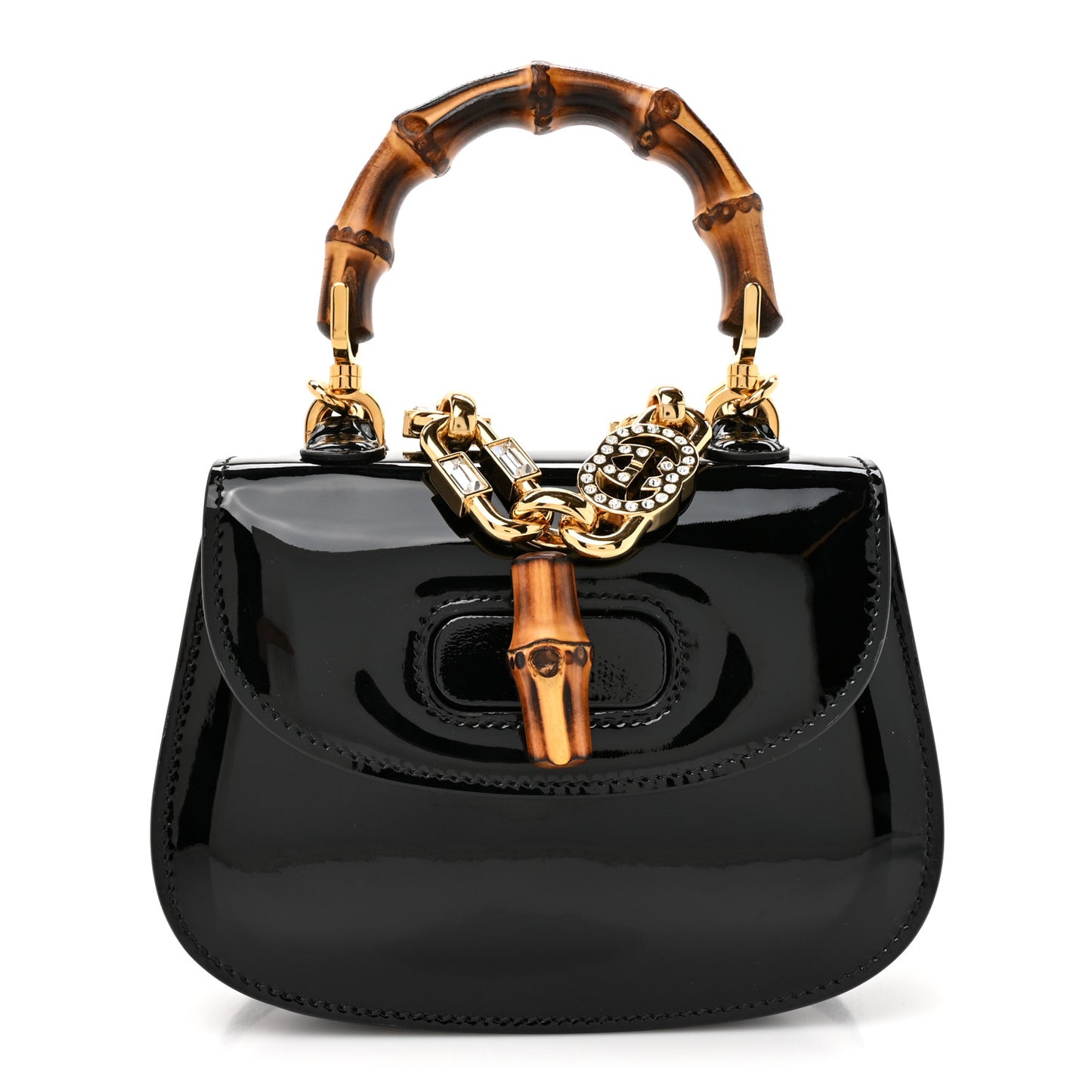 Patent Crystal Mini Bamboo 1947 Top Handle Chain Bag Black