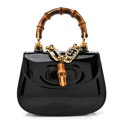 Gucci Patent Crystal Mini Bamboo 1947 Top Handle Chain Bag Black 1 of 10