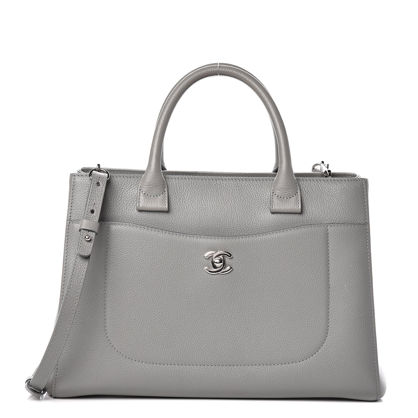 Grained Calfskin Small Neo Executive Shopper Tote Grey