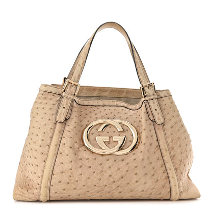 Gucci Ostrich Medium Britt Tote Beige 1 of 10