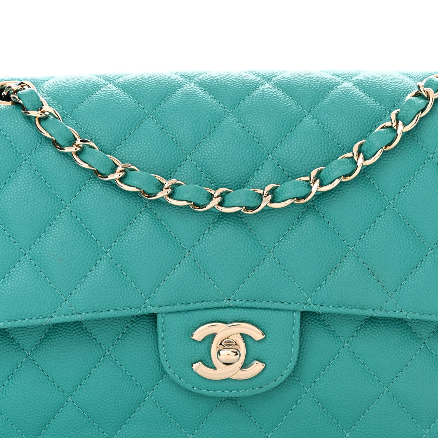 Chanel Caviar Quilted Medium Double Flap Turquoise 8 of 11