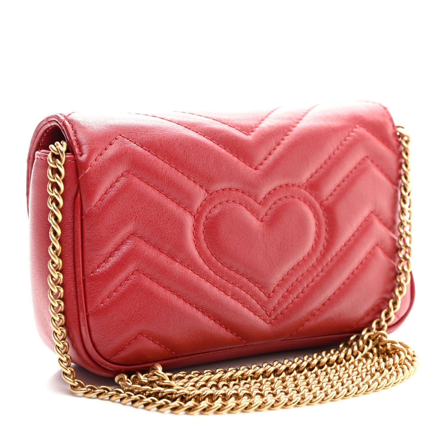 Gucci Calfskin Matelasse Super Mini GG Marmont Shoulder Bag Hibiscus Red 3 of 10