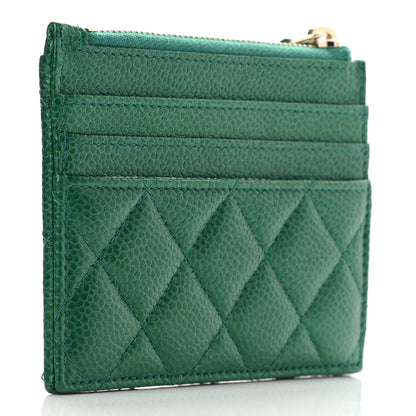 Chanel Metallic Caviar Quilted CC Zip Card Holder Green 3 of 10