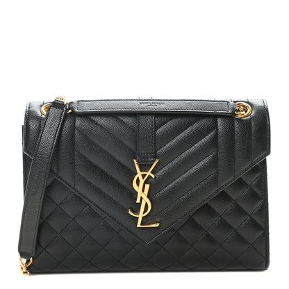 Saint Laurent Grain De Poudre Textured Mixed Matelasse Triquilt Medium Monogram Satchel Black 1 of 9