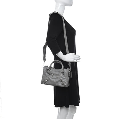 Balenciaga Calfskin Crocodile Embossed Silver Metallic Edge Hardware Mini City Haussmannien 2 of 9