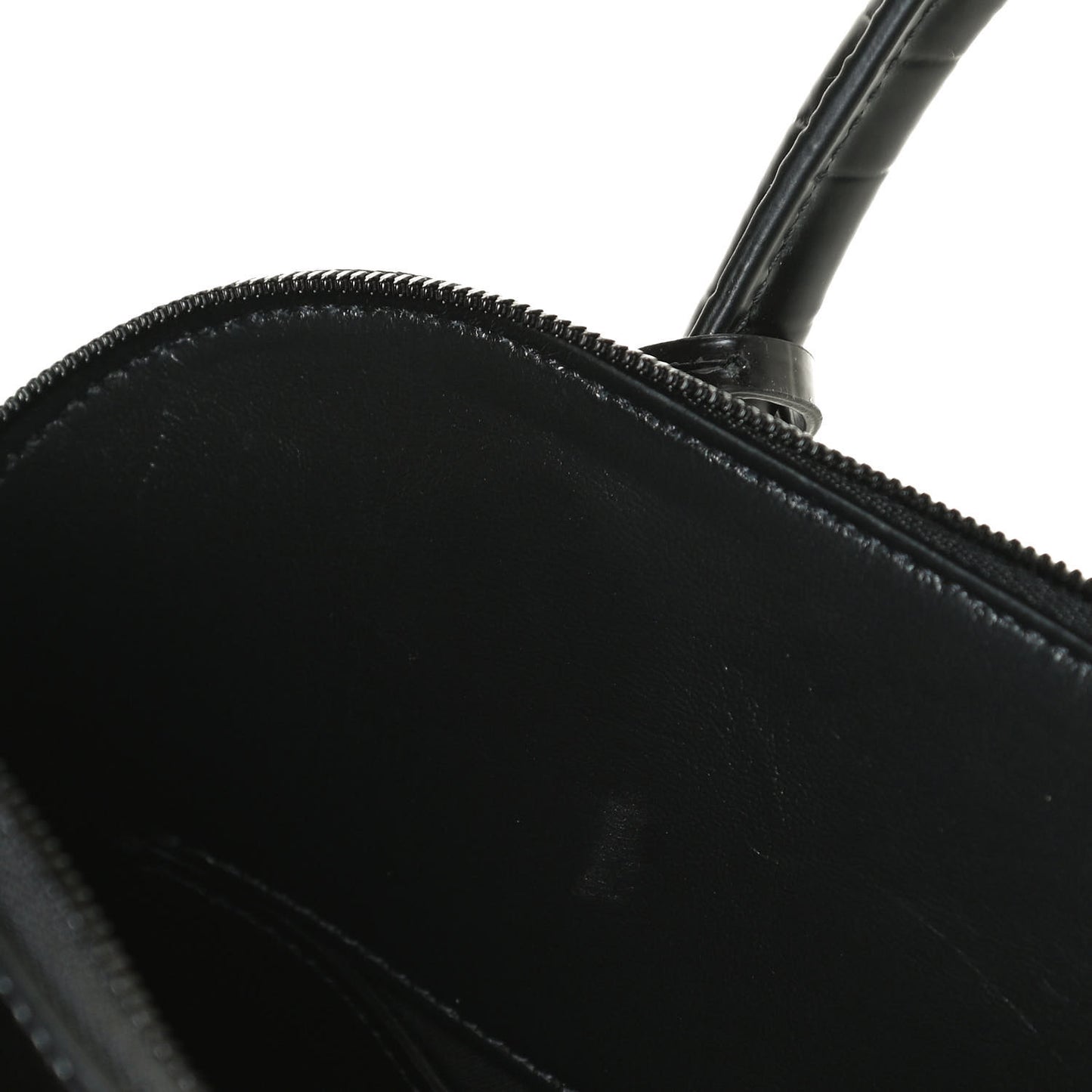 Calfskin Crocodile Embossed S Rivet Ville Top Handle Bag Black