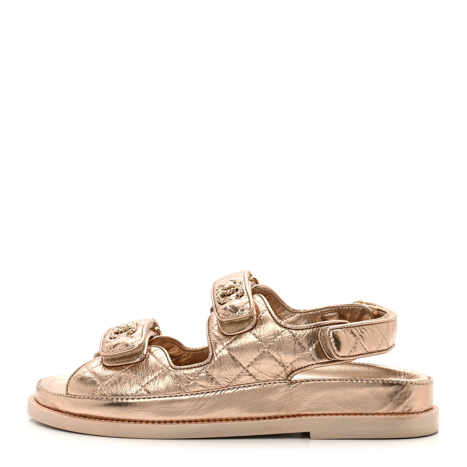 Chanel Iridescent Lambskin Quilted Velcro Dad Sandals 37 Light Bronze 1 of 9