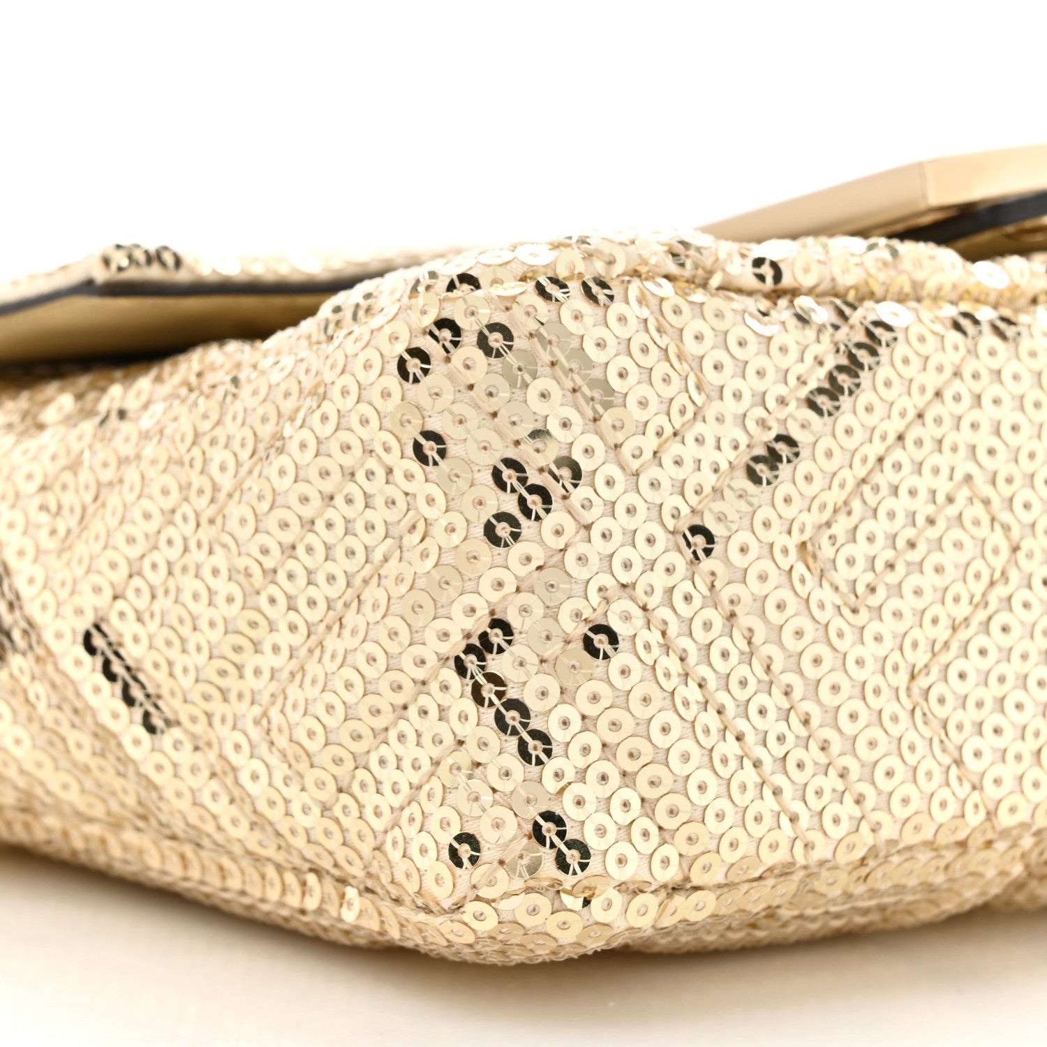 Fendi Ricamo Sequin Paillettes Vitello Grace FF Mini Baguette Oro Chiaro 10 of 10