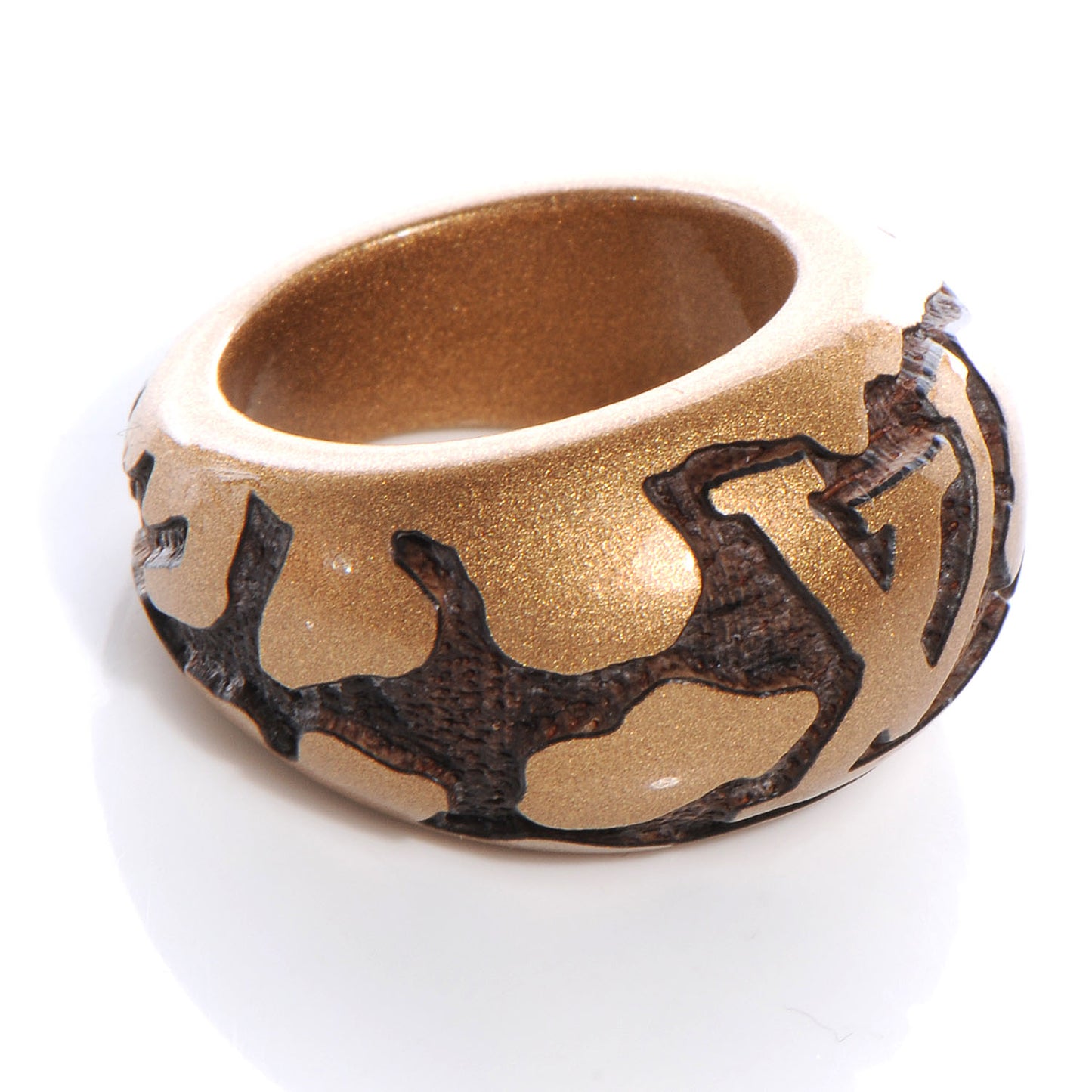 Lacquered Wood Leomonogram Ring 56 7.5 L Gold
