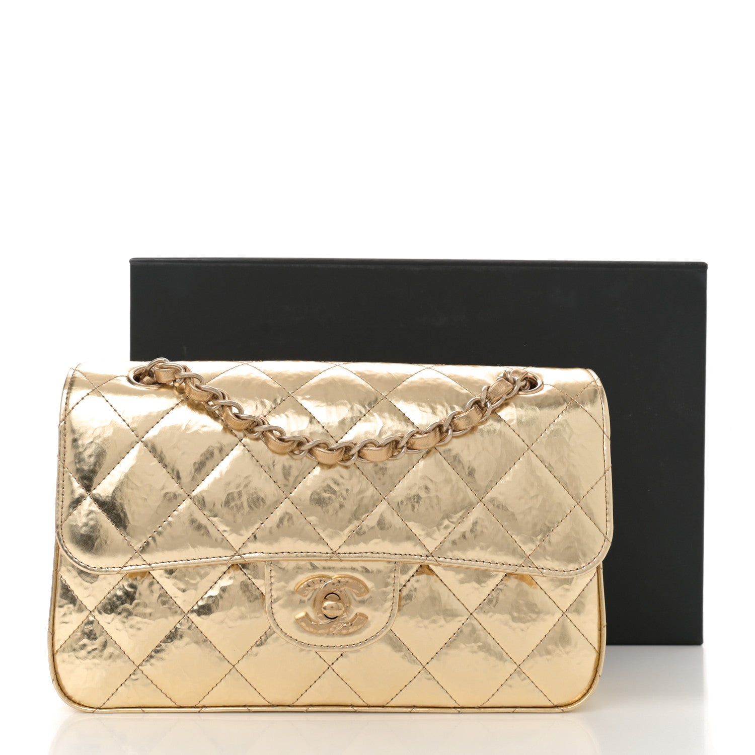 Chanel Hammered Metallic Calfskin Quilted Small Double Flap Gold 11 of 11