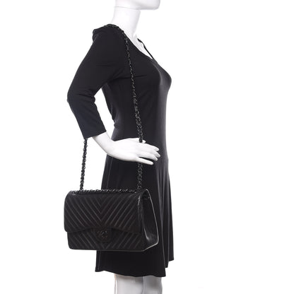 Chanel Lambskin Chevron Quilted Jumbo Double Flap So Black 2 of 10