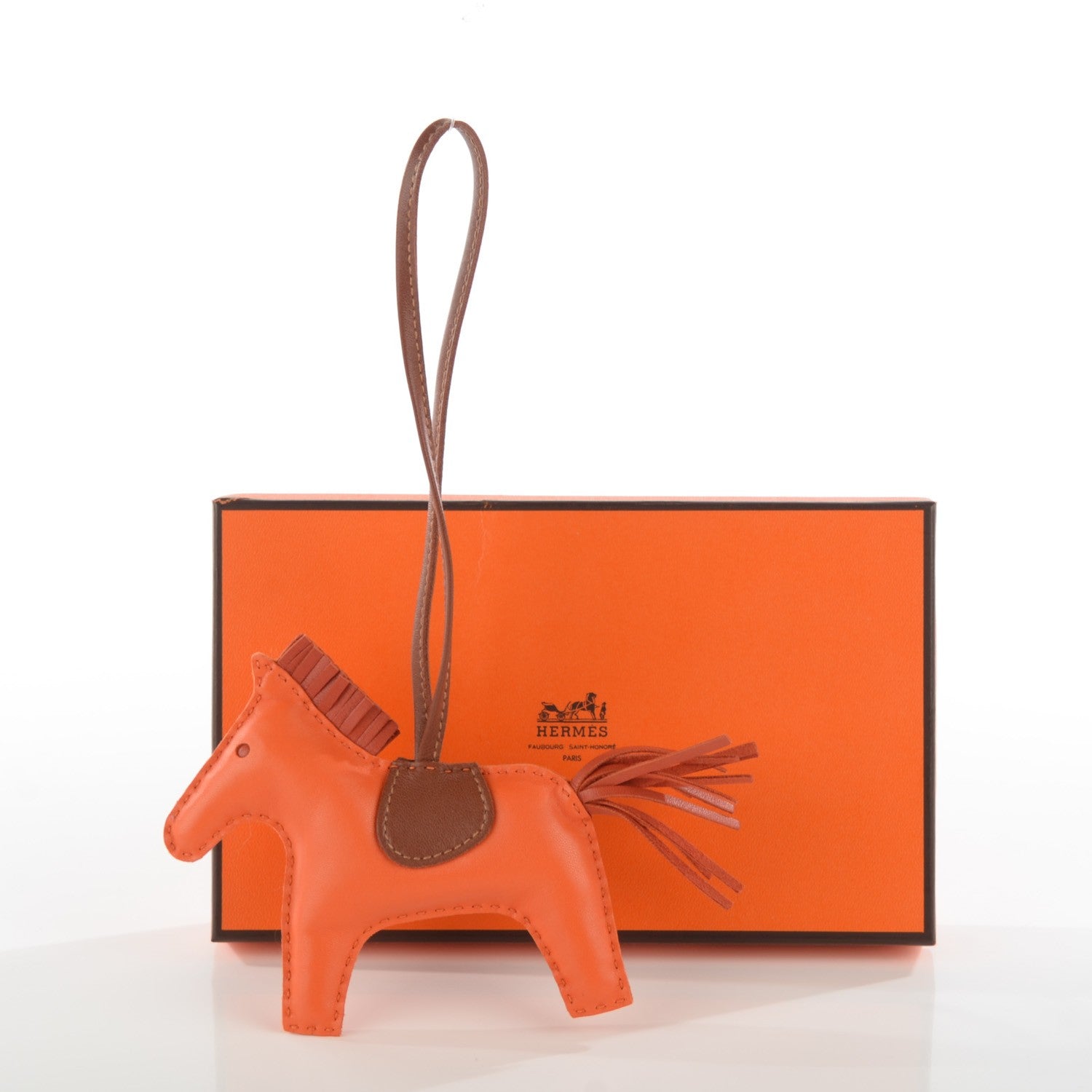 Hermes Milo Lambskin Grigri Rodeo Horse Bag Charm MM Feu Cornaline Fauve 3 of 4