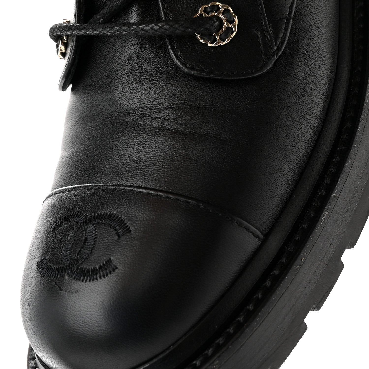 Chanel Shiny Lambskin Quilted Lace Up Combat Boots 40.5 Black 11 of 14