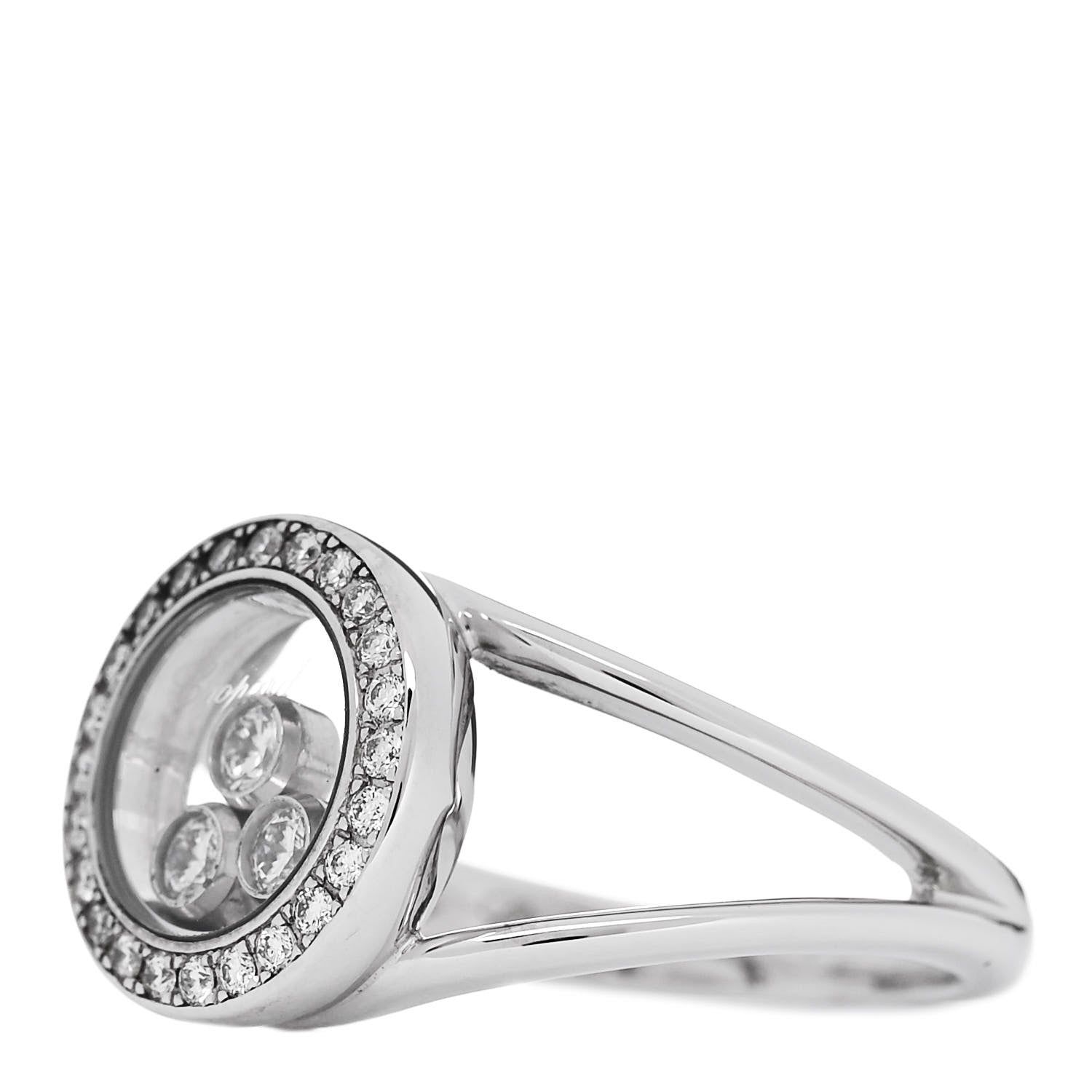 Chopard 18K White Gold Diamond 3 Happy Diamonds Circle Ring 48 4.5 3 of 6