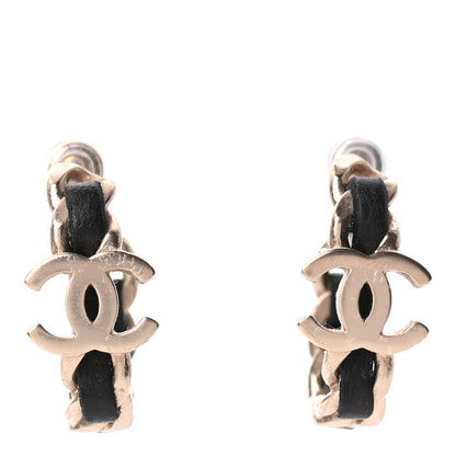 Chanel Lambskin CC Chain Hoop Earrings Matte Gold Black 1 of 5
