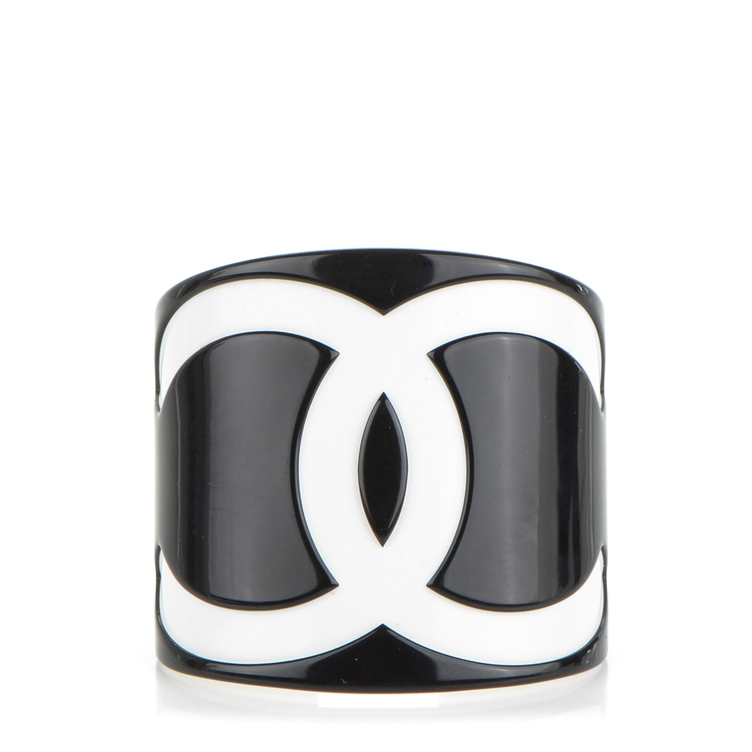 Chanel Resin CC Wide Cuff Black White 1 of 4