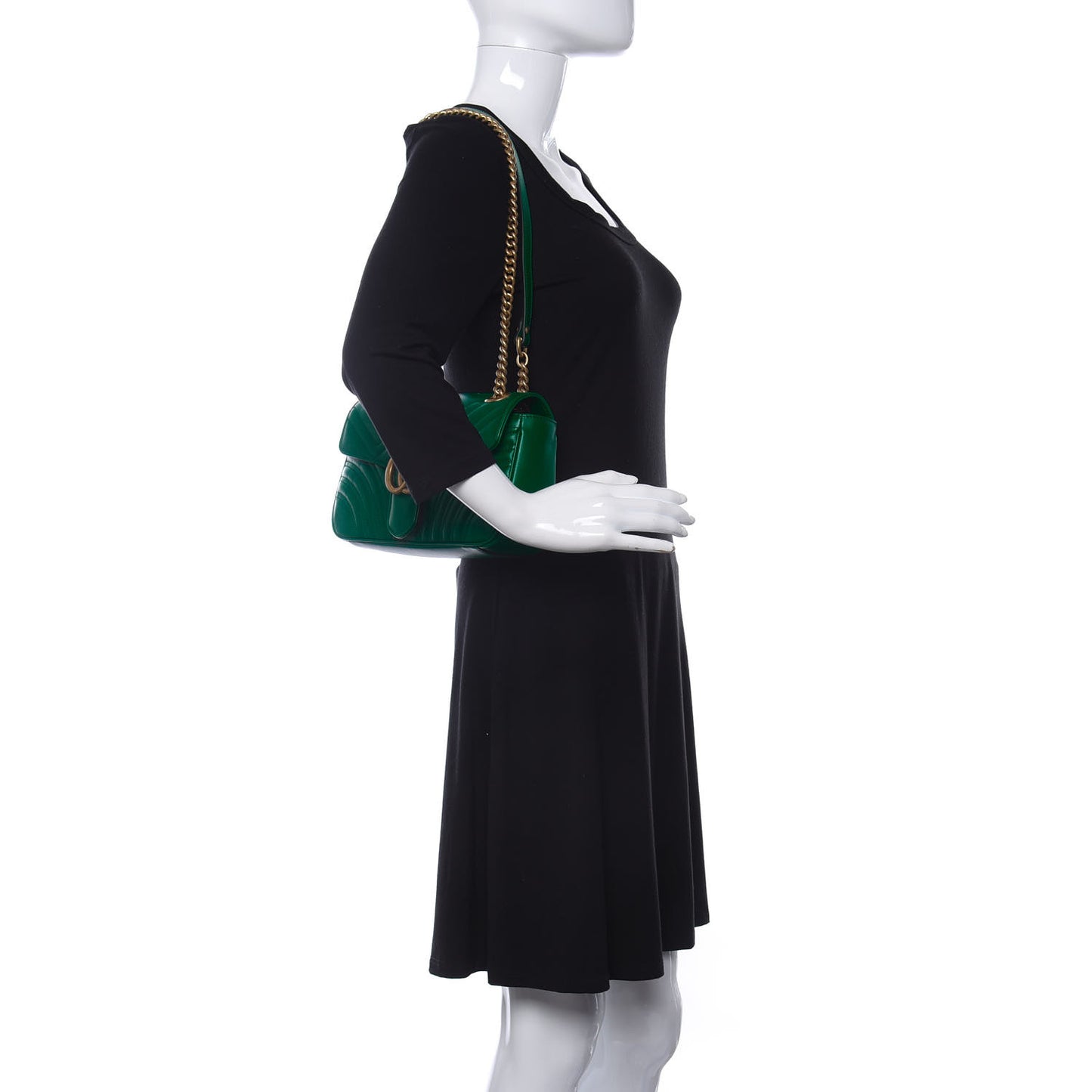 Calfskin Matelasse Small GG Marmont Shoulder Bag Emerald Green